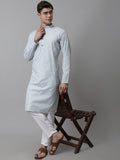 Jompers Men's Sky Blue and White Striped Kurta with Pyjama | Grocsy