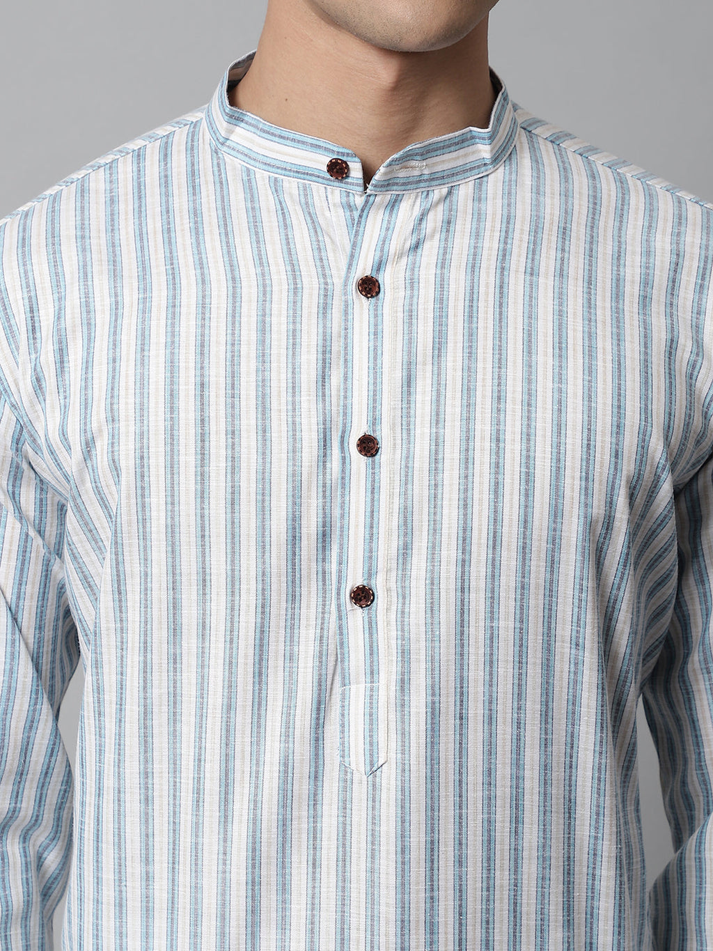 Jompers Men's Sky Blue and White Striped Kurta with Pyjama | Grocsy