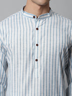 Jompers Men's Sky Blue and White Striped Kurta with Pyjama | Grocsy