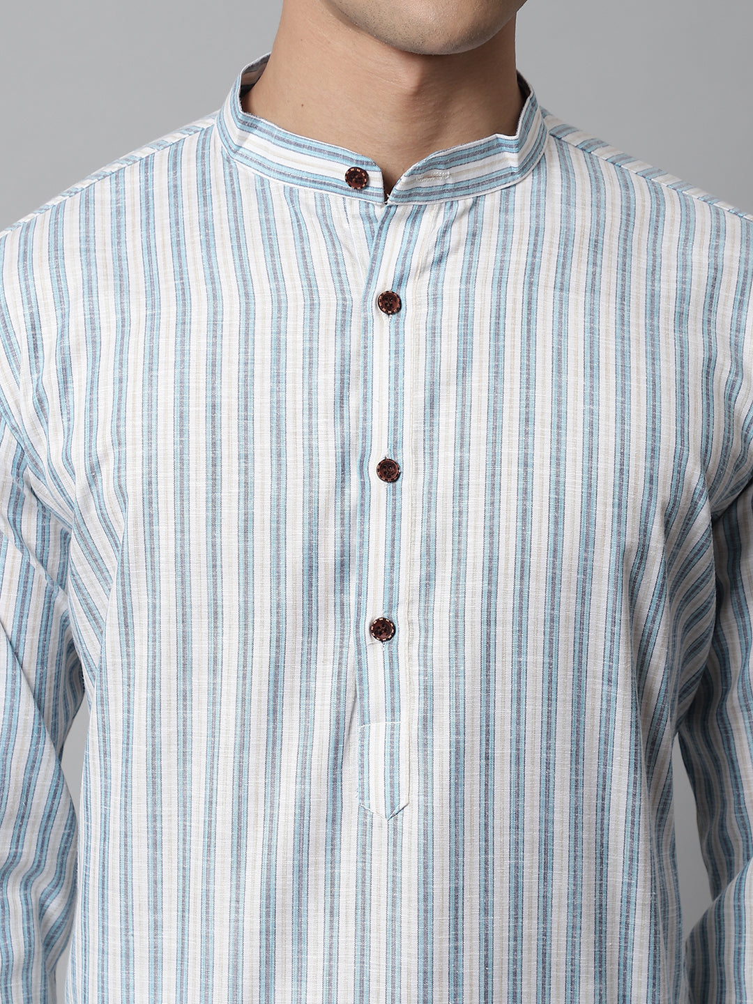 Jompers Men's Sky Blue and White Striped Kurta with Pyjama | Grocsy