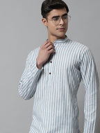 Jompers Men's Sky Blue and White Striped Kurta with Pyjama | Grocsy