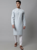 Jompers Men's Sky Blue and White Striped Kurta with Pyjama | Grocsy