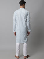 Jompers Men's Sky Blue and White Striped Kurta with Pyjama | Grocsy