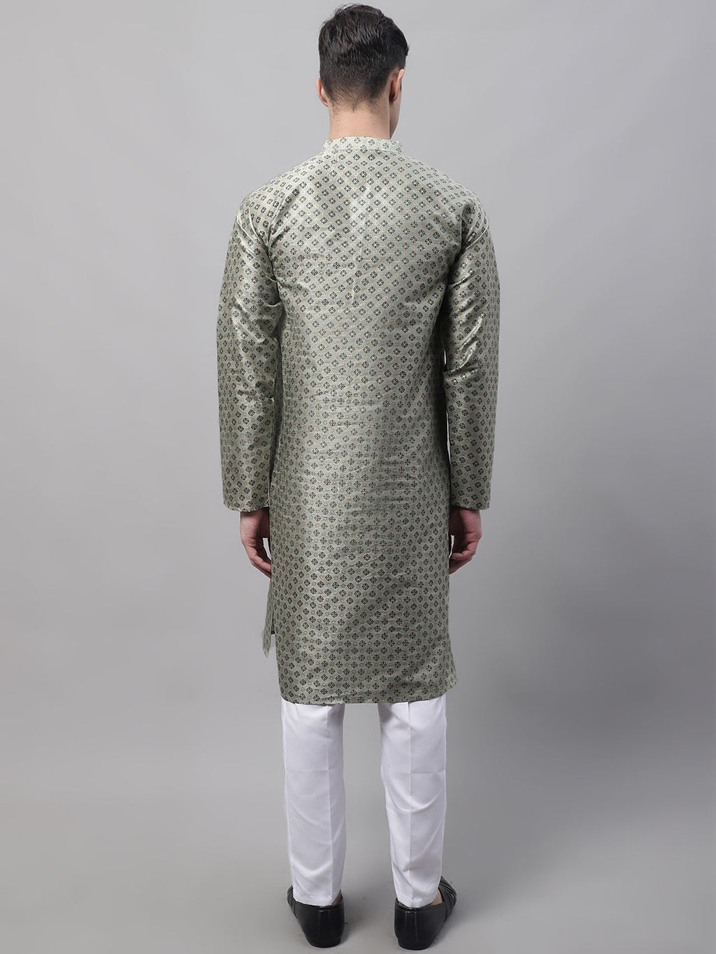 Jompers Men's Green Printed Silk Blend Kurta Payjama | Grocsy