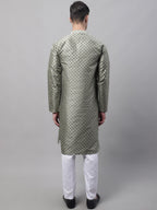 Jompers Men's Green Printed Silk Blend Kurta Payjama | Grocsy
