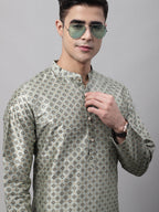 Jompers Men's Green Printed Silk Blend Kurta Payjama | Grocsy