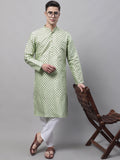 Jompers Men's Pista Green Printed Silk Blend Kurta Payjama | Grocsy
