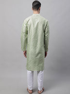 Jompers Men's Pista Green Printed Silk Blend Kurta Payjama | Grocsy