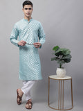 Jompers Men's Sky Blue Printed Silk Blend Kurta Payjama | Grocsy