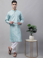 Jompers Men's Sky Blue Printed Silk Blend Kurta Payjama | Grocsy