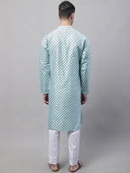 Jompers Men's Sky Blue Printed Silk Blend Kurta Payjama | Grocsy