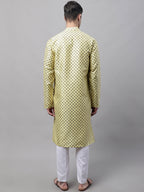 Jompers Men's Yellow Printed Silk Blend Kurta Payjama | Grocsy
