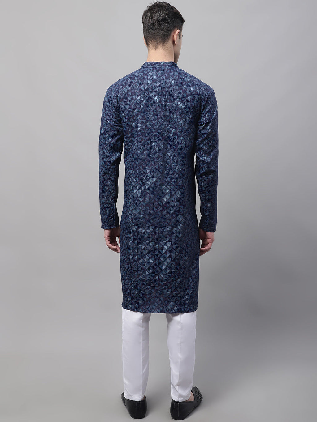 Jompers Men's Navy Blue Printed Pure Cotton Kurta Payjama Set | Grocsy