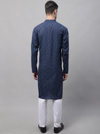 Jompers Men's Navy Blue Printed Pure Cotton Kurta Payjama Set | Grocsy