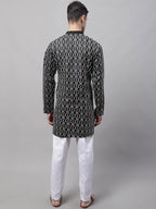 Jompers Men's Black and Multi Coloured Embroidered Straight Kurta Pyjama Set | Grocsy
