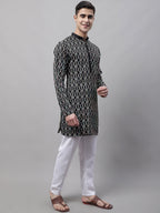 Jompers Men's Black and Multi Coloured Embroidered Straight Kurta Pyjama Set | Grocsy