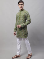 Jompers Men's Olive Green and Multi Coloured Embroidered Straight Kurta Pyjama Set | Grocsy
