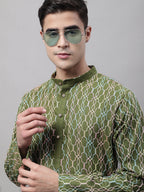 Jompers Men's Olive Green and Multi Coloured Embroidered Straight Kurta Pyjama Set | Grocsy
