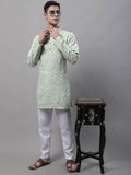Jompers Men's Pista Green and Multi Coloured Embroidered Straight Kurta Pyjama Set | Grocsy