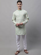 Jompers Men's Pista Green and Multi Coloured Embroidered Straight Kurta Pyjama Set | Grocsy