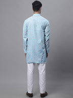 Jompers Men's Sky Blue and Multi Coloured Embroidered Straight Kurta Pyjama Set | Grocsy