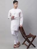 Jompers Men's White and Multi Coloured Embroidered Straight Kurta Pyjama Set | Grocsy