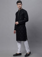 Jompers Men's Black Embroidered Straight Kurta Pyjama Set | Grocsy