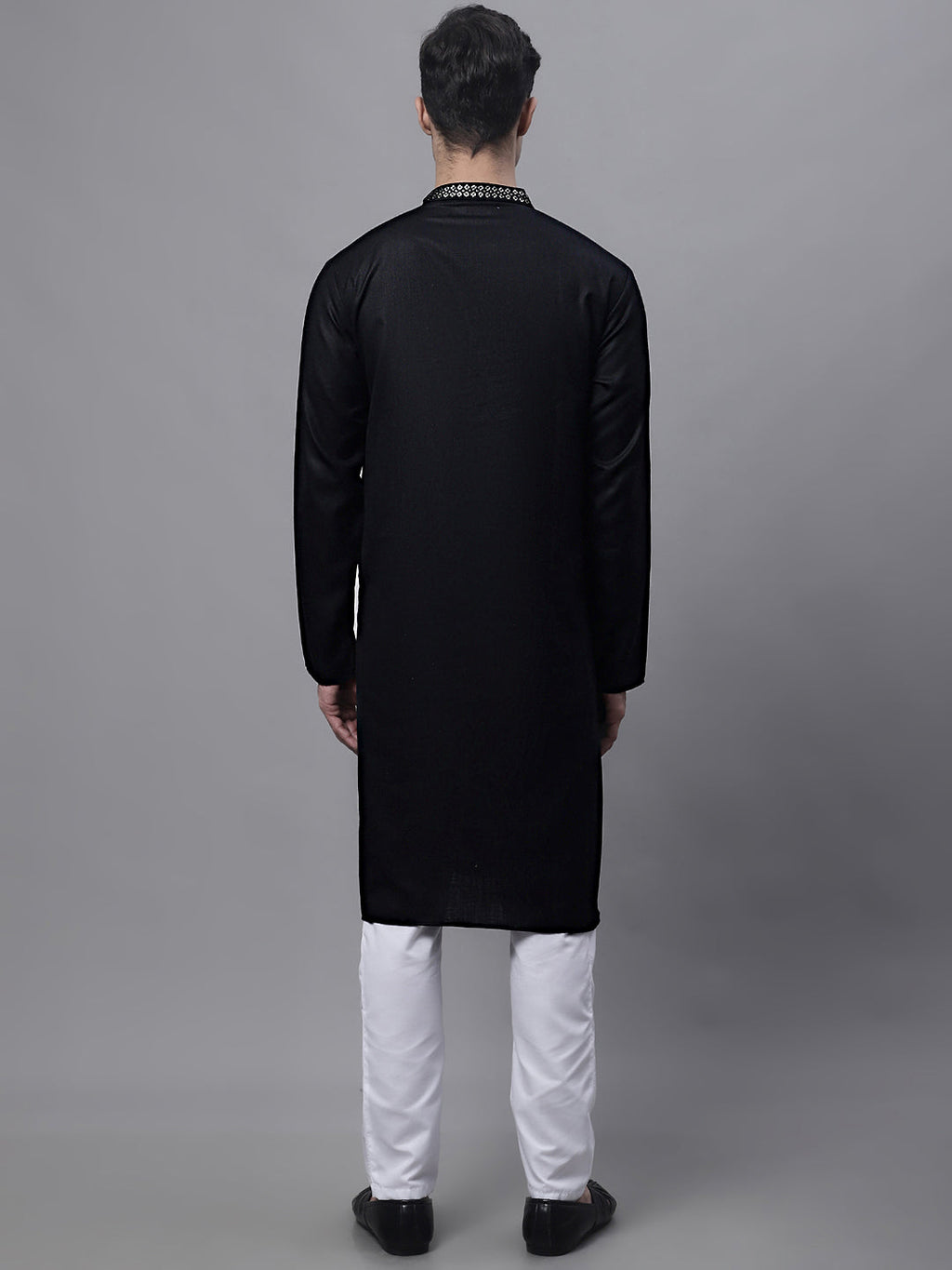 Jompers Men's Black Embroidered Straight Kurta Pyjama Set | Grocsy