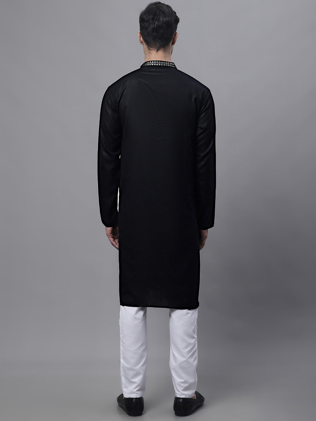 Jompers Men's Black Embroidered Straight Kurta Pyjama Set | Grocsy