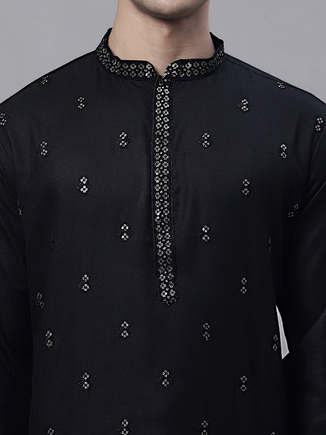 Jompers Men's Black Embroidered Straight Kurta Pyjama Set | Grocsy