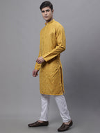 Jompers Men's Mustard Embroidered Straight Kurta Pyjama Set | Grocsy