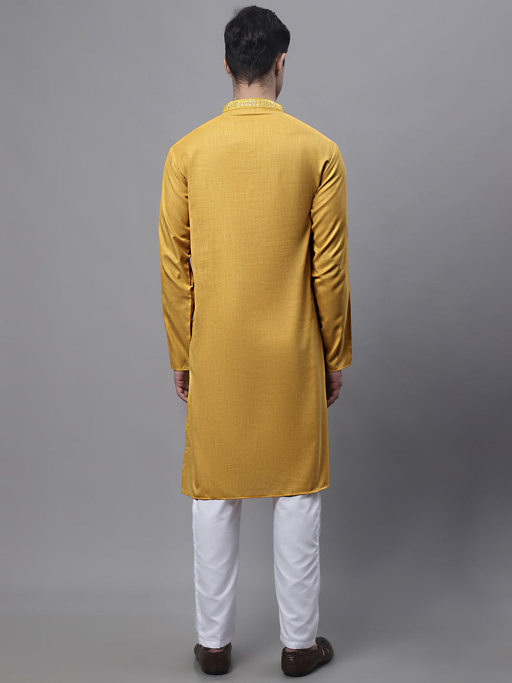 Jompers Men's Mustard Embroidered Straight Kurta Pyjama Set | Grocsy