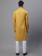 Jompers Men's Mustard Embroidered Straight Kurta Pyjama Set | Grocsy