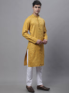 Jompers Men's Mustard Embroidered Straight Kurta Pyjama Set | Grocsy