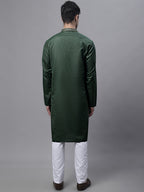 Jompers Men's Olive Green Embroidered Straight Kurta Pyjama Set | Grocsy
