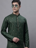 Jompers Men's Olive Green Embroidered Straight Kurta Pyjama Set | Grocsy