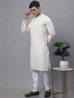 Jompers Men's White Embroidered Straight Kurta Pyjama Set | Grocsy