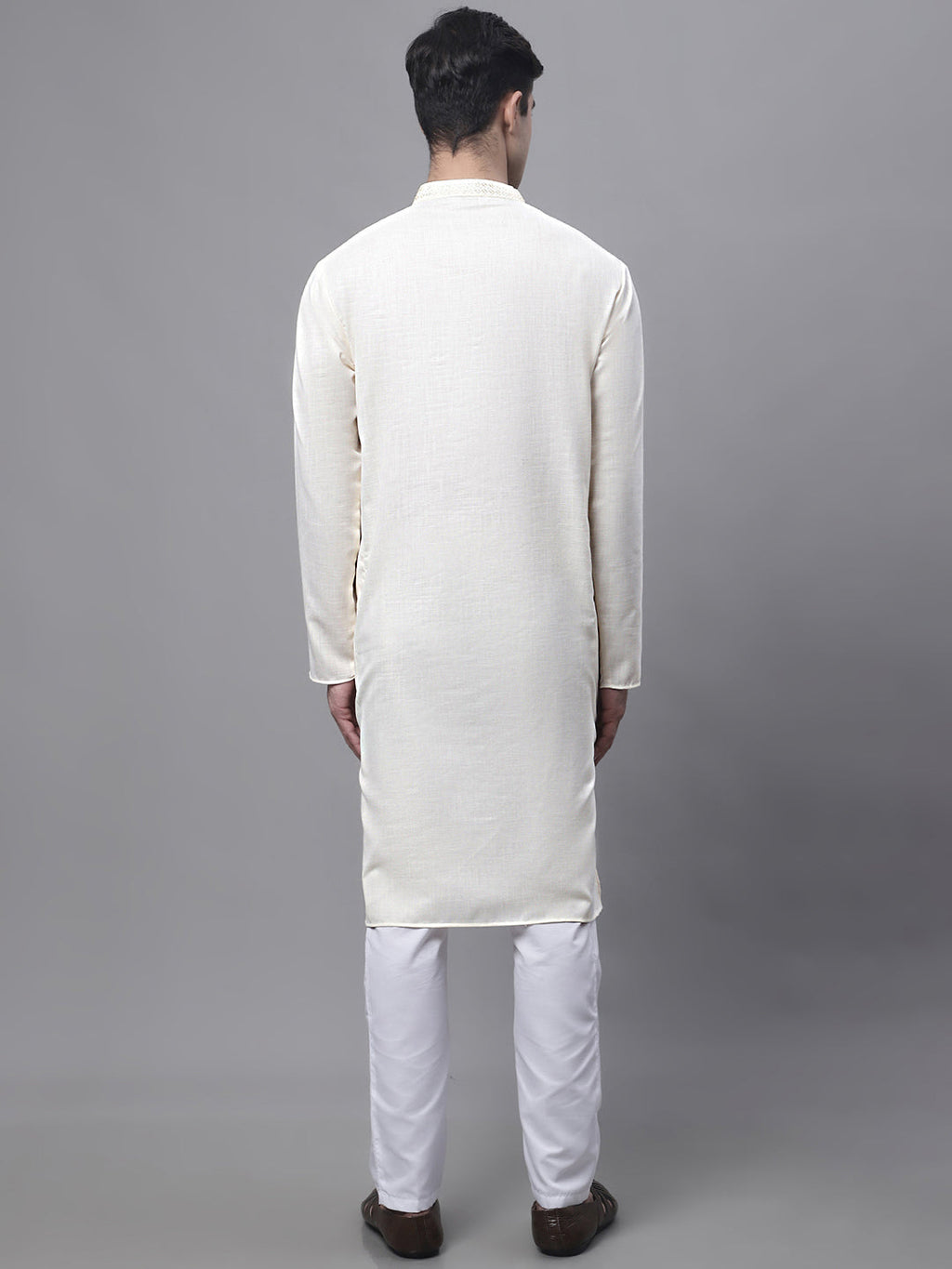 Jompers Men's White Embroidered Straight Kurta Pyjama Set | Grocsy