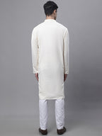 Jompers Men's White Embroidered Straight Kurta Pyjama Set | Grocsy
