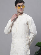 Jompers Men's White Embroidered Straight Kurta Pyjama Set | Grocsy