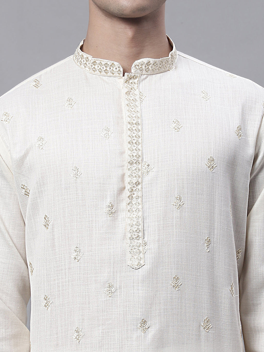 Jompers Men's White Embroidered Straight Kurta Pyjama Set | Grocsy