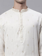 Jompers Men's White Embroidered Straight Kurta Pyjama Set | Grocsy