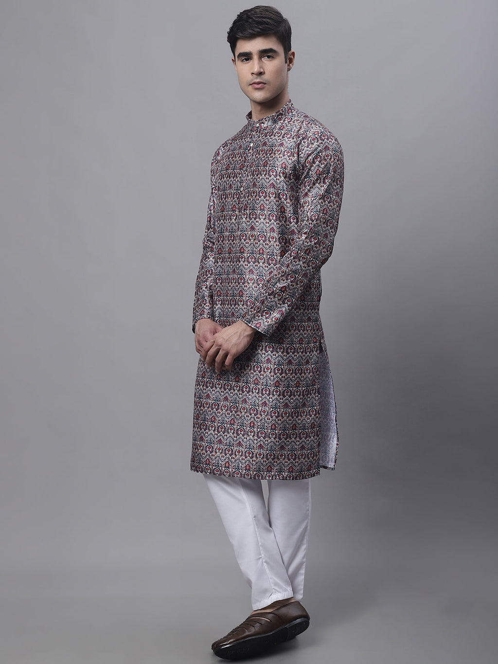 Jompers Men's Maroon Digital Printed Kurta Pyjama Set | Grocsy