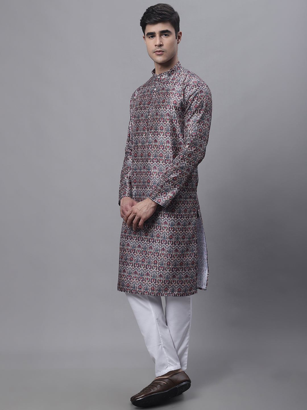 Jompers Men's Maroon Digital Printed Kurta Pyjama Set | Grocsy