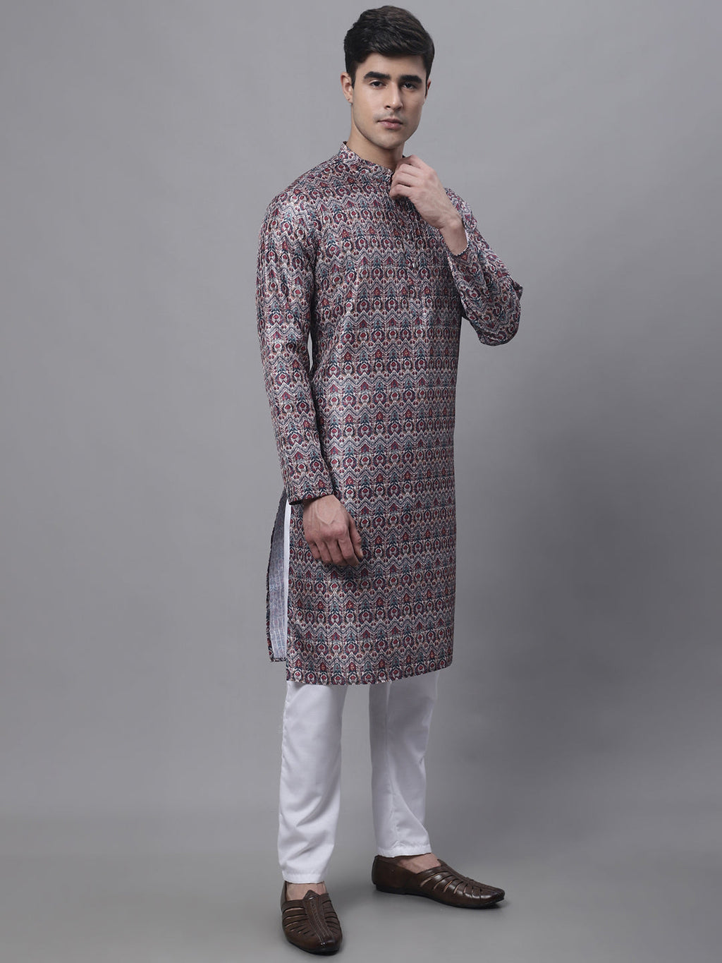 Jompers Men's Maroon Digital Printed Kurta Pyjama Set | Grocsy