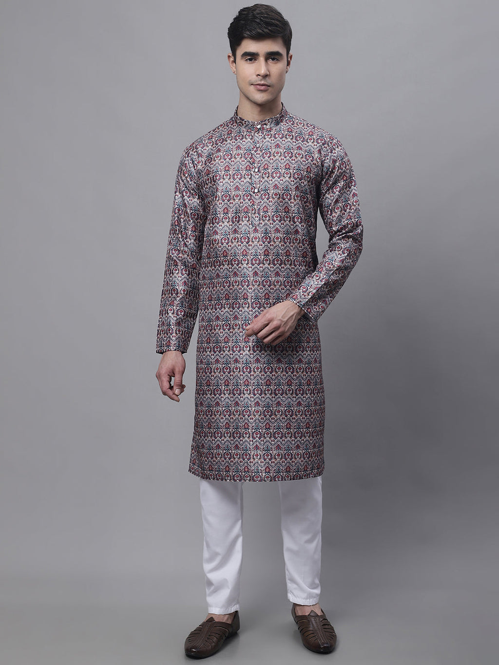 Jompers Men's Maroon Digital Printed Kurta Pyjama Set | Grocsy