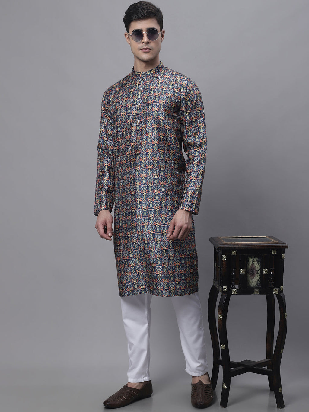Jompers Men's Navy Digital Printed Kurta Pyjama Set | Grocsy