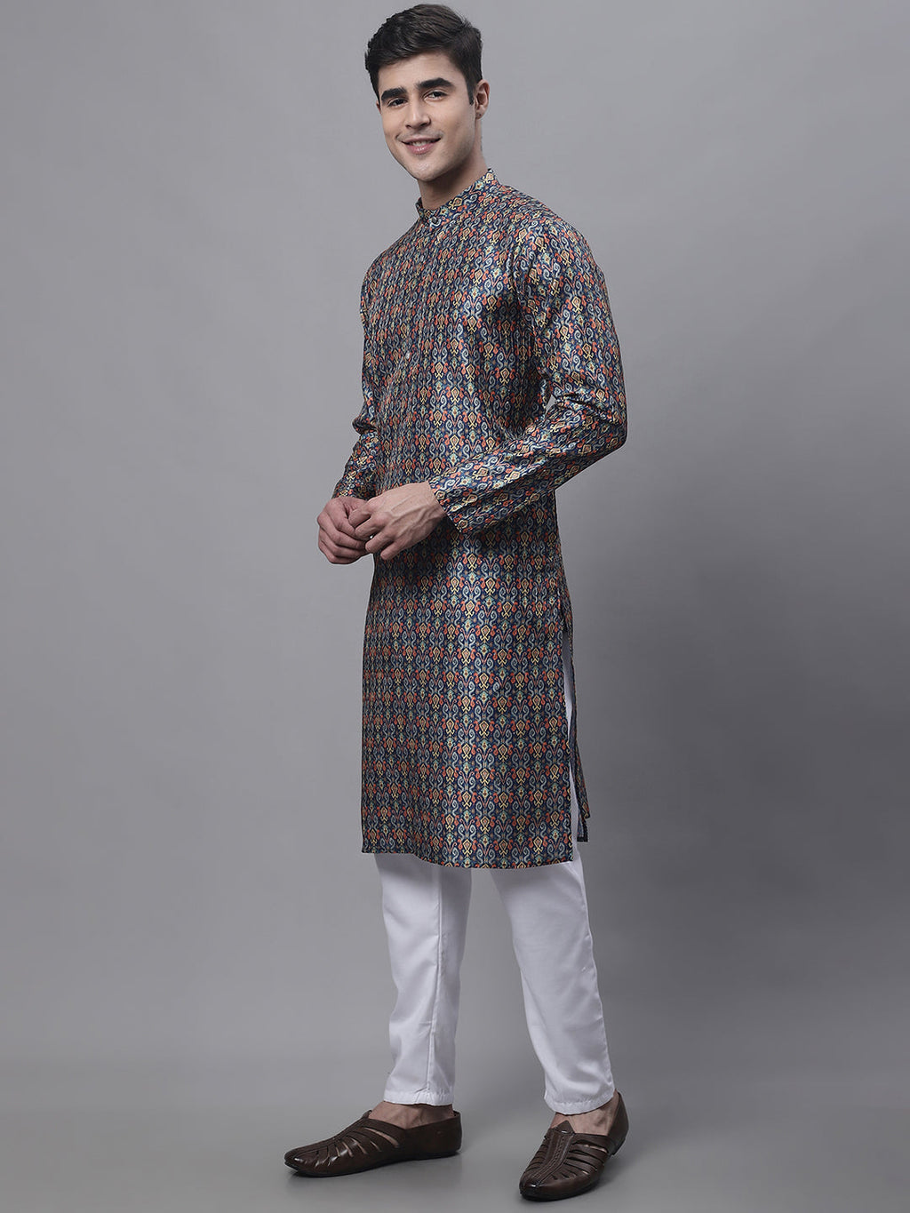 Jompers Men's Navy Digital Printed Kurta Pyjama Set | Grocsy