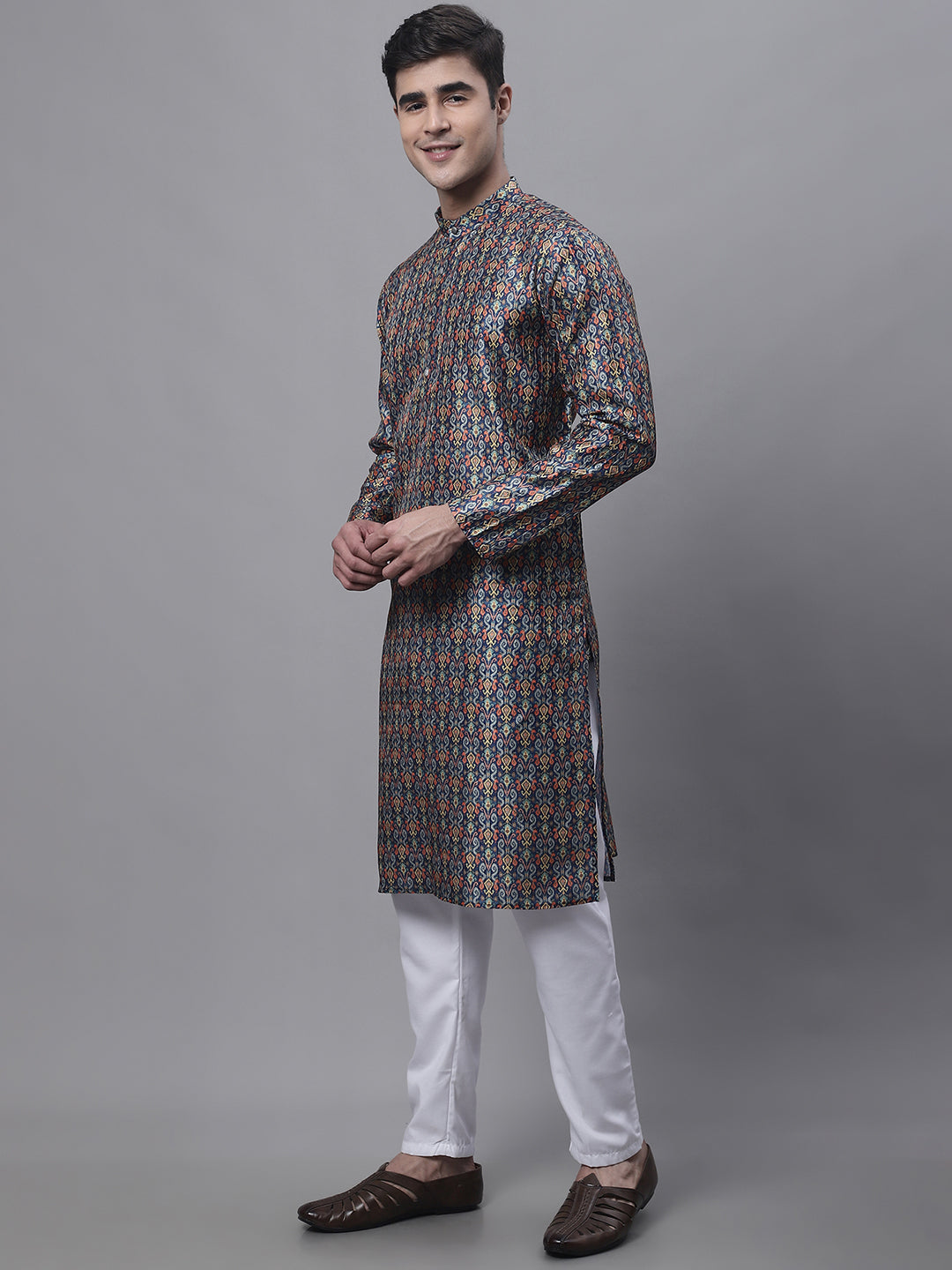 Jompers Men's Navy Digital Printed Kurta Pyjama Set | Grocsy