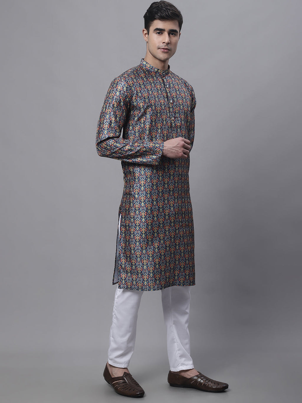 Jompers Men's Navy Digital Printed Kurta Pyjama Set | Grocsy